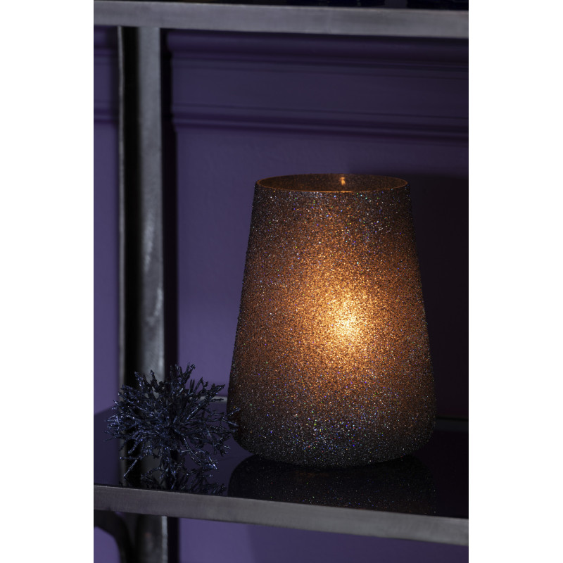 Photophore haut en verre teinté mauve avec paillettes H23 cm - 2