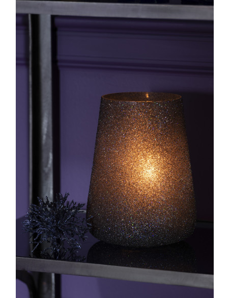 Photophore haut en verre teinté mauve avec paillettes H23 cm - 2