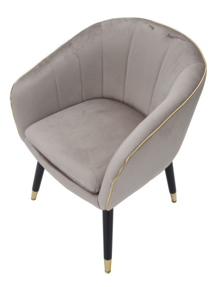 Fauteuil de table moderne en Velours Gris Métal Doré Noir Paris 