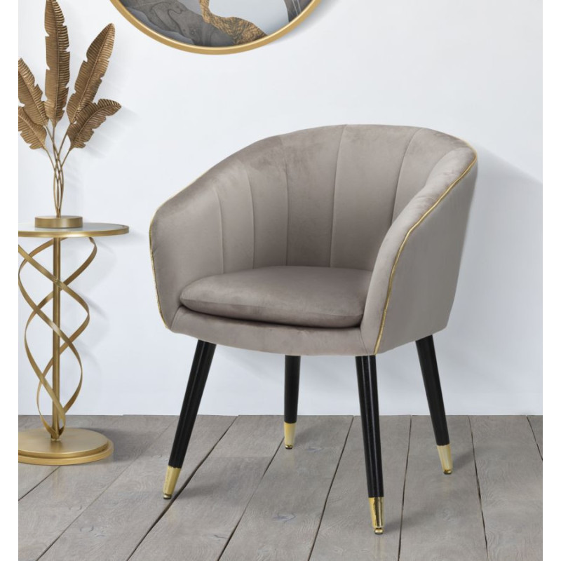Fauteuil de table moderne en Velours Gris Métal Doré Noir Paris 