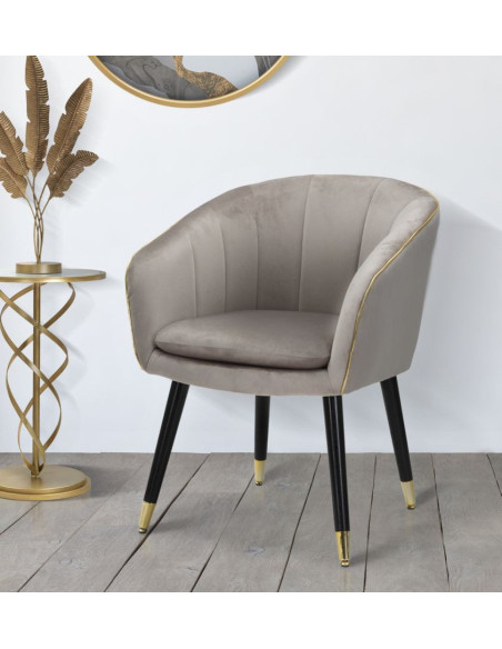 Fauteuil de table moderne en Velours Gris Métal Doré Noir Paris 