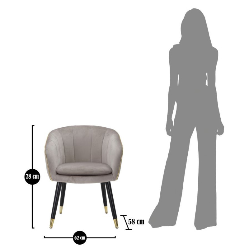 Fauteuil de table moderne en Velours Gris Métal Doré Noir Paris 