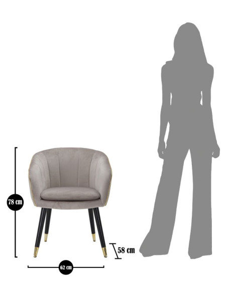 Fauteuil de table moderne en Velours Gris Métal Doré Noir Paris 