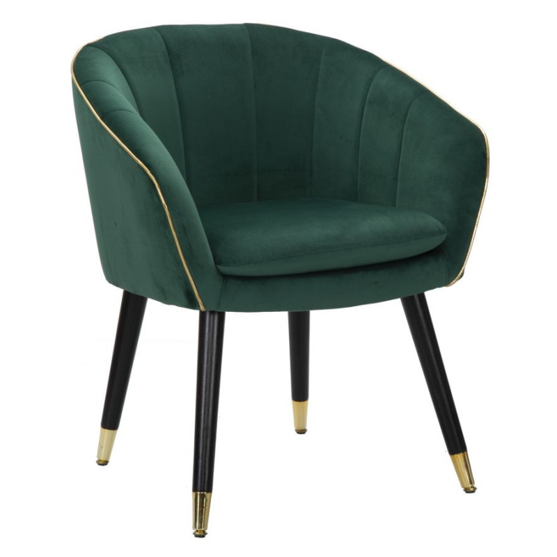 Fauteuil de table moderne en Velours Vert Métal Doré Noir Paris Mauro Ferretti - 1
