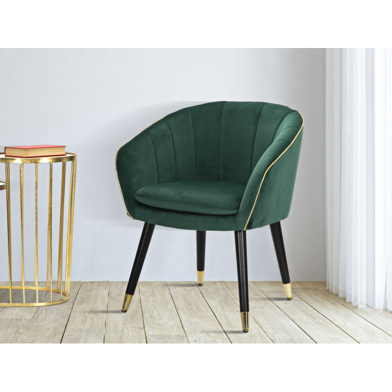 Fauteuil de table moderne en Velours Vert Métal Doré Noir Paris Mauro Ferretti - 2