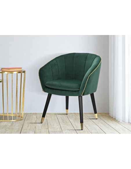 Fauteuil de table moderne en Velours Vert Métal Doré Noir Paris Mauro Ferretti - 2