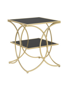 Table d'appoint moderne Carrée 1 étagère en Métal Doré Miroir Double 