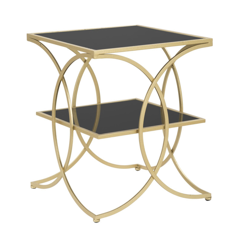 Table d'appoint moderne Carrée 1 étagère en Métal Doré Miroir Double 