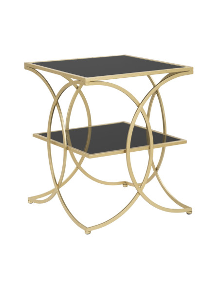 Table d'appoint moderne Carrée 1 étagère en Métal Doré Miroir Double 
