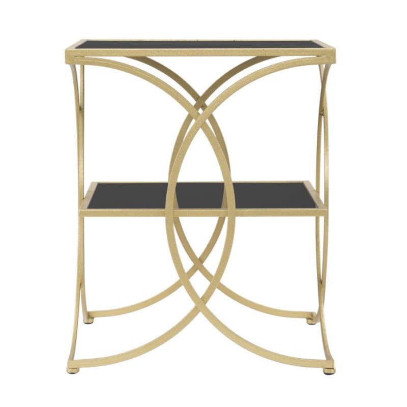 Table d'appoint moderne Carrée 1 étagère en Métal Doré Miroir Double 