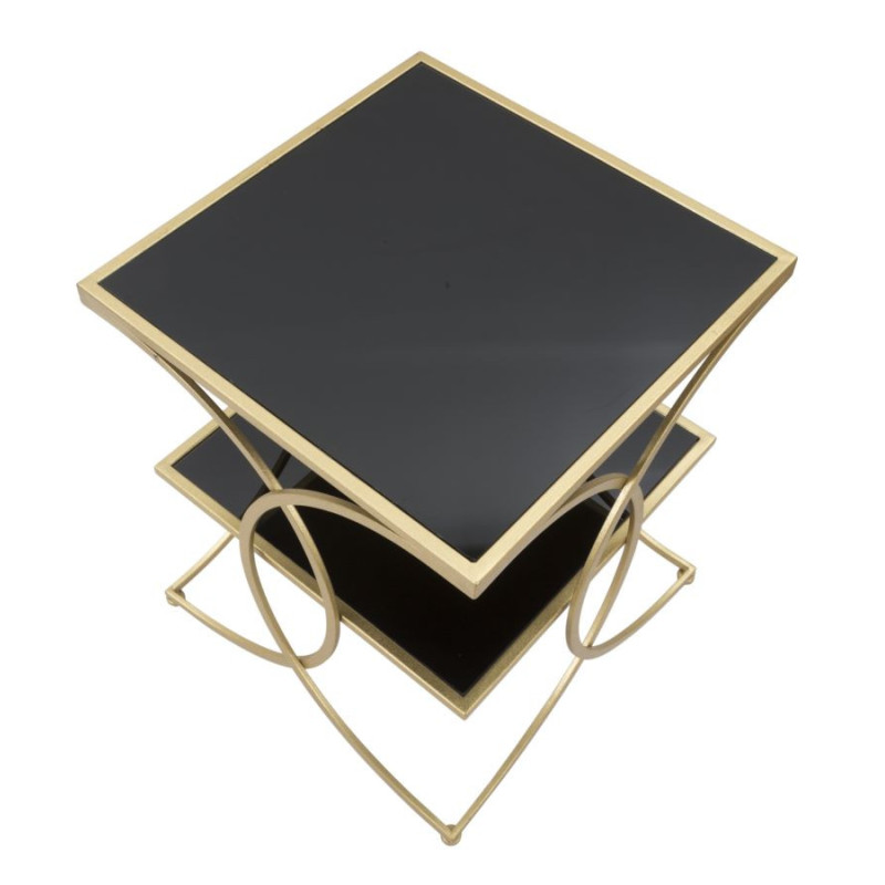 Table d'appoint moderne Carrée 1 étagère en Métal Doré Miroir Double 