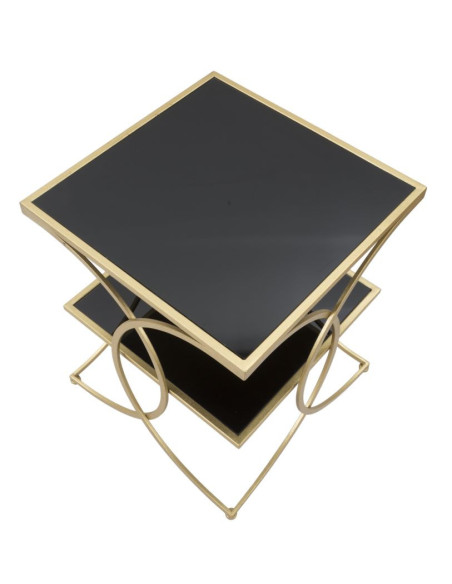 Table d'appoint moderne Carrée 1 étagère en Métal Doré Miroir Double 