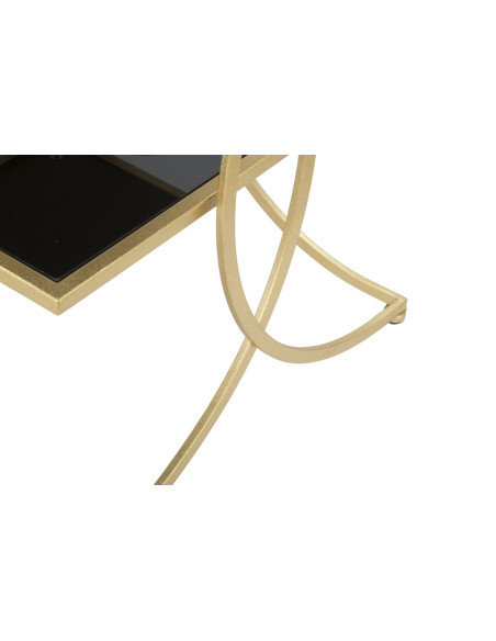 Table d'appoint moderne Carrée 1 étagère en Métal Doré Miroir Double 