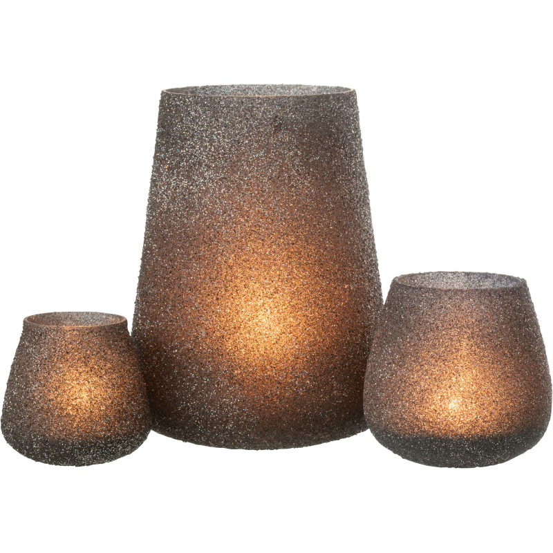 Photophore haut en verre teinté mauve avec paillettes H23 cm - 6