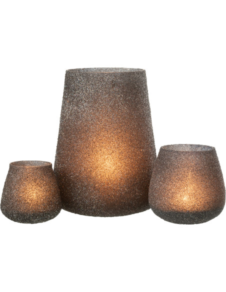 Photophore haut en verre teinté mauve avec paillettes H23 cm - 6