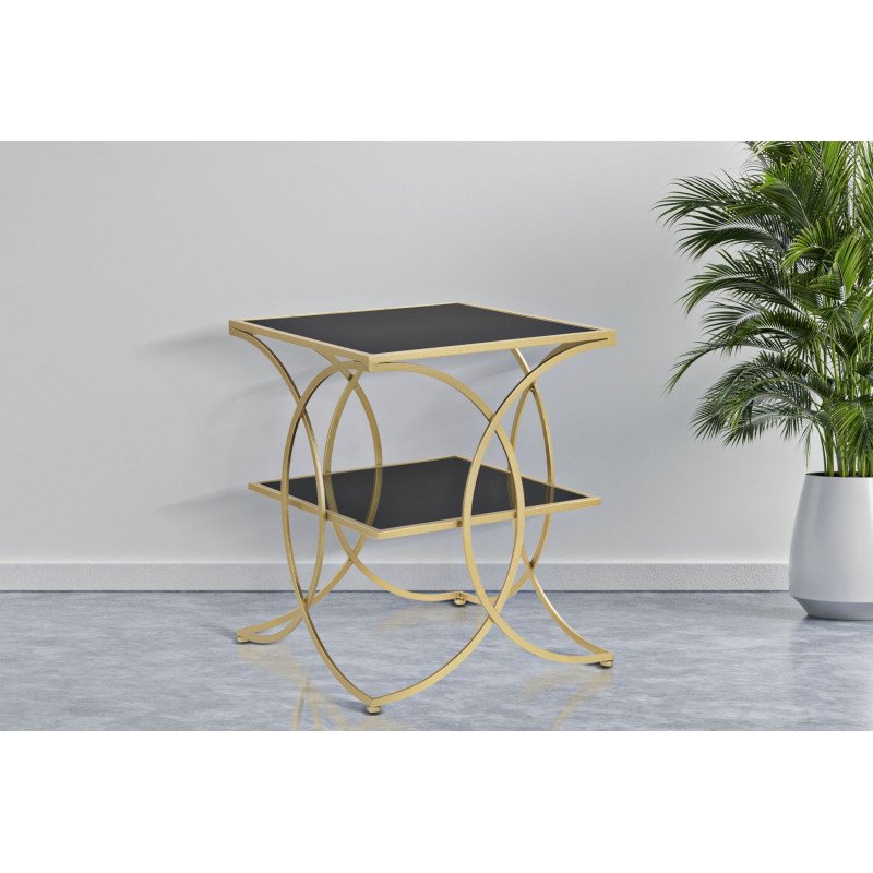 Table d'appoint moderne Carrée 1 étagère en Métal Doré Miroir Double 