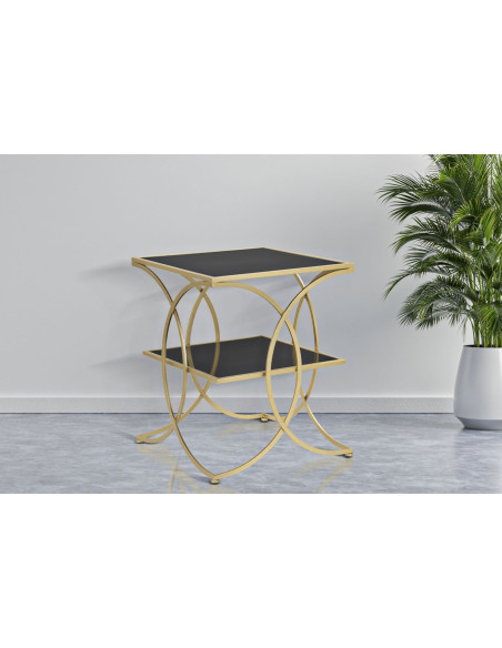 Table d'appoint moderne Carrée 1 étagère en Métal Doré Miroir Double 