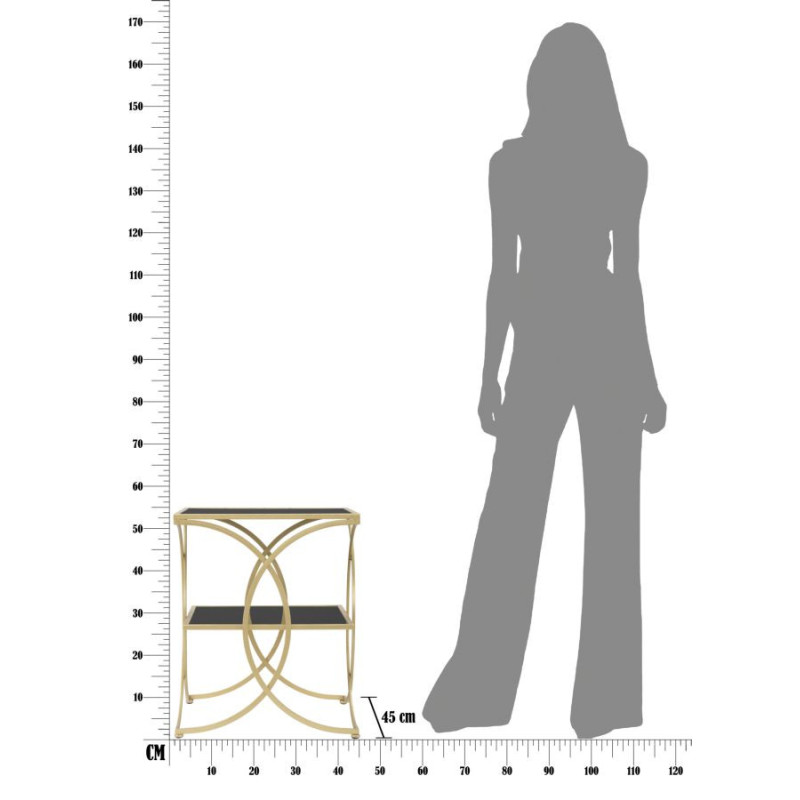 Table d'appoint moderne Carrée 1 étagère en Métal Doré Miroir Double 