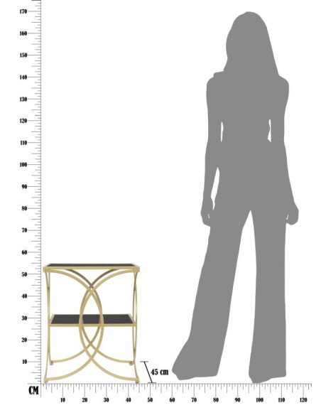 Table d'appoint moderne Carrée 1 étagère en Métal Doré Miroir Double 