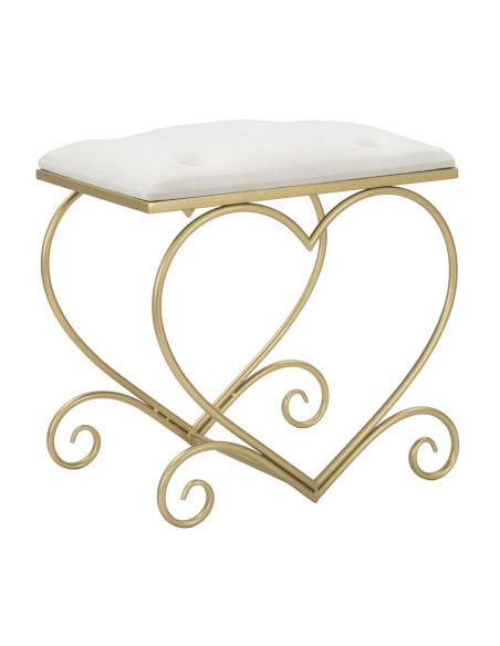 Tabouret original Coeur en Velours Blanc crème Capitonné Métal Doré Heart 