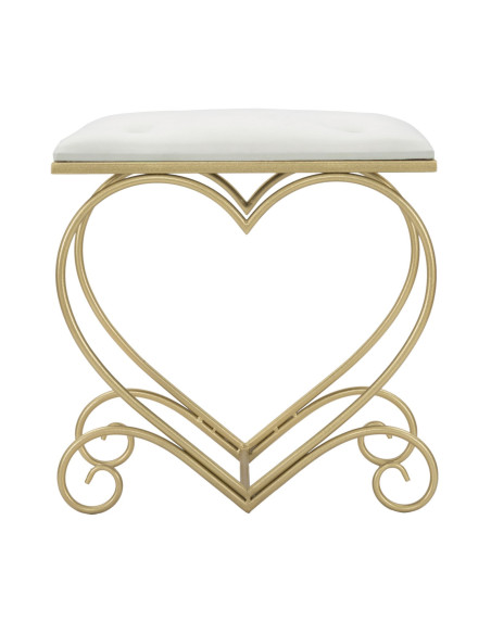 Tabouret original Coeur en Velours Blanc crème Capitonné Métal Doré Heart 