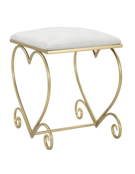 Tabouret original Coeur en Velours Blanc crème Capitonné Métal Doré Heart 