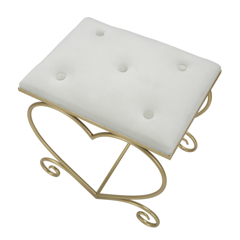 Tabouret original Coeur en Velours Blanc crème Capitonné Métal Doré Heart 