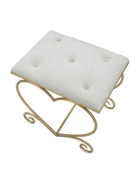 Tabouret original Coeur en Velours Blanc crème Capitonné Métal Doré Heart 