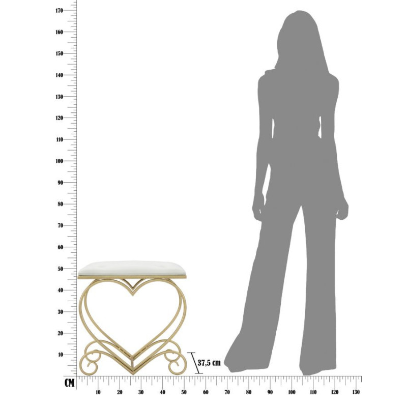 Tabouret original Coeur en Velours Blanc crème Capitonné Métal Doré Heart 