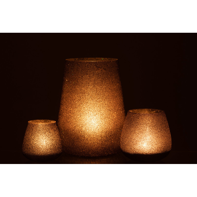 Photophore haut en verre teinté mauve avec paillettes H23 cm - 7