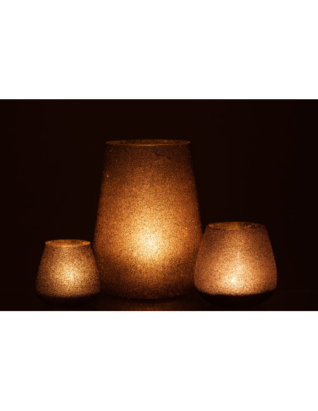 Photophore haut en verre teinté mauve avec paillettes H23 cm - 7