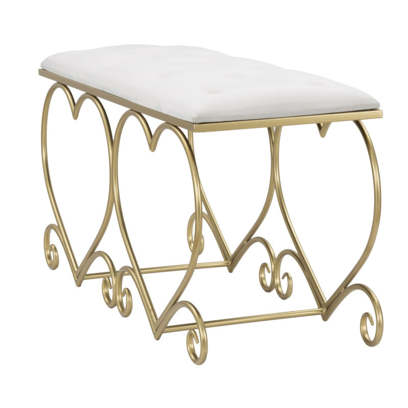 Banquette originale Coeurs 2 places en Velours Blanc crème Capitonné Métal Doré Heart 