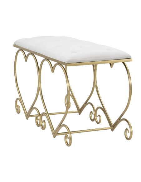 Banquette originale Coeurs 2 places en Velours Blanc crème Capitonné Métal Doré Heart 