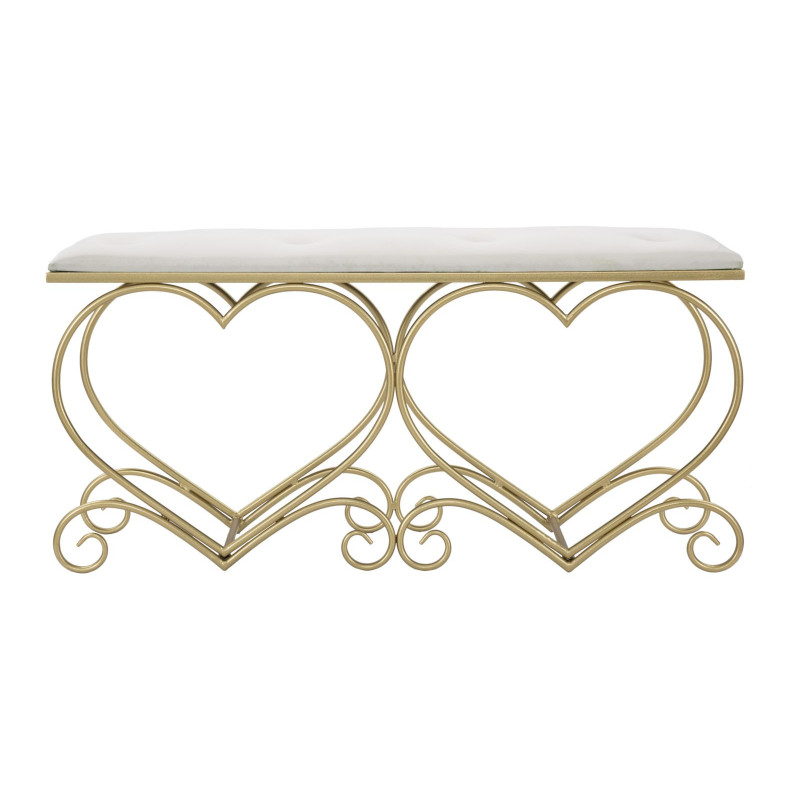 Banquette originale Coeurs 2 places en Velours Blanc crème Capitonné Métal Doré Heart 