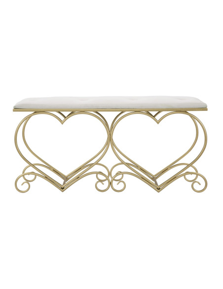 Banquette originale Coeurs 2 places en Velours Blanc crème Capitonné Métal Doré Heart 