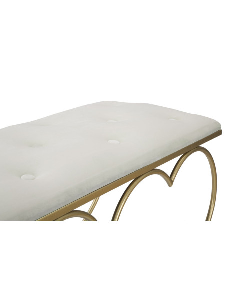 Banquette originale Coeurs 2 places en Velours Blanc crème Capitonné Métal Doré Heart 