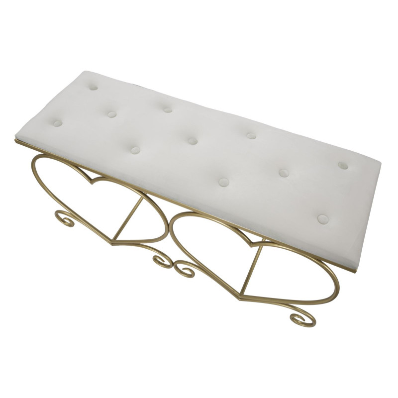 Banquette originale Coeurs 2 places en Velours Blanc crème Capitonné Métal Doré Heart 