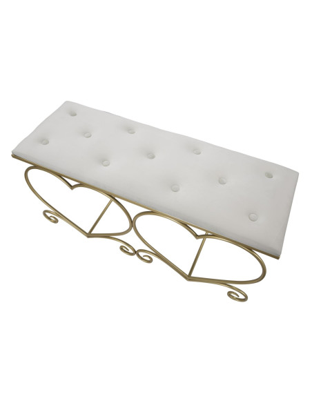 Banquette originale Coeurs 2 places en Velours Blanc crème Capitonné Métal Doré Heart 