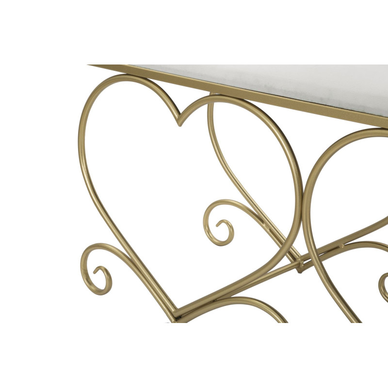 Banquette originale Coeurs 2 places en Velours Blanc crème Capitonné Métal Doré Heart 