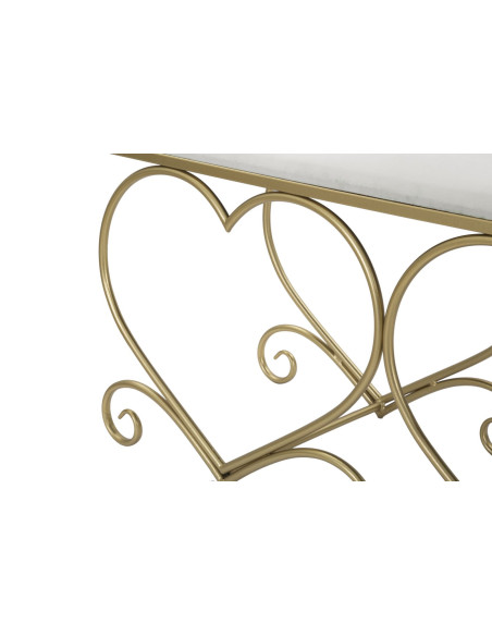 Banquette originale Coeurs 2 places en Velours Blanc crème Capitonné Métal Doré Heart 