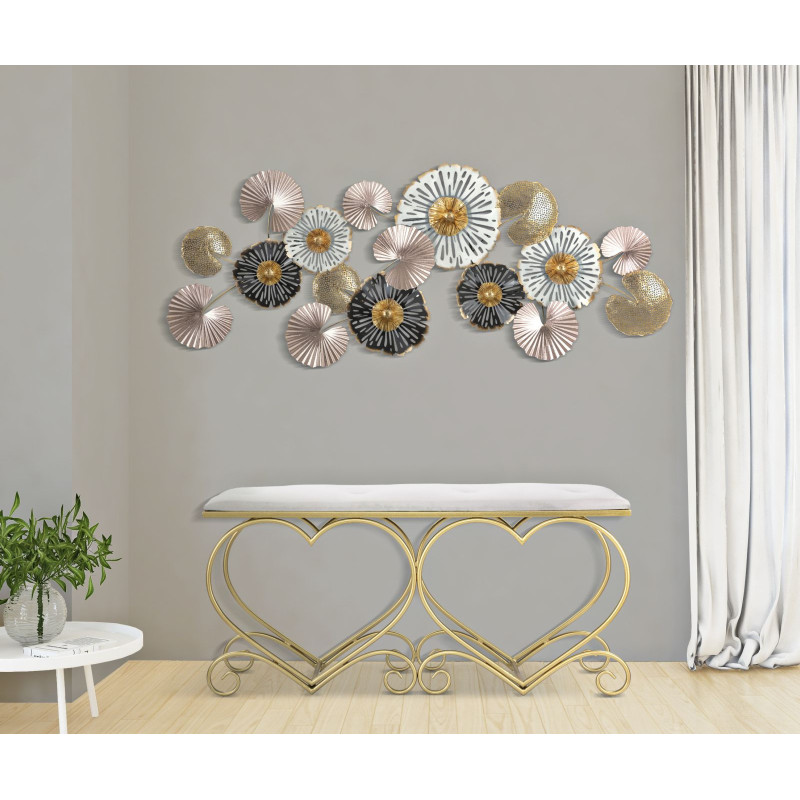 Banquette originale Coeurs 2 places en Velours Blanc crème Capitonné Métal Doré Heart 