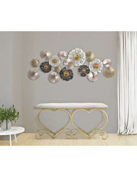 Banquette originale Coeurs 2 places en Velours Blanc crème Capitonné Métal Doré Heart 