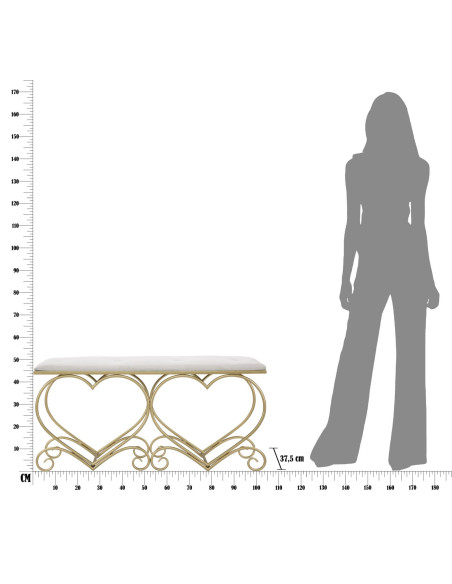 Banquette originale Coeurs 2 places en Velours Blanc crème Capitonné Métal Doré Heart 