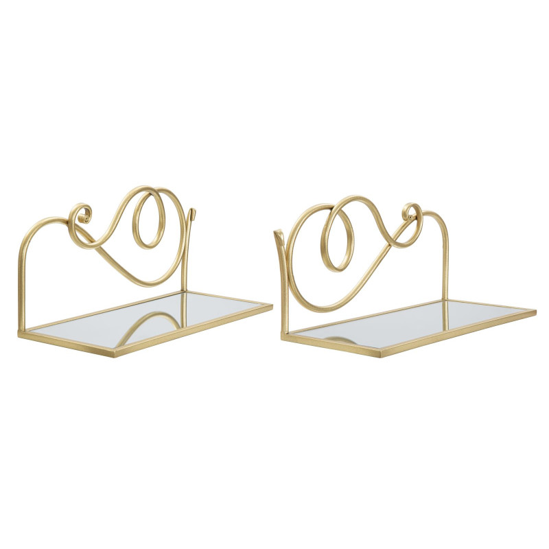 Étagère murale originale Volutes en Métal Doré Miroir Velti (Lot de 2) 