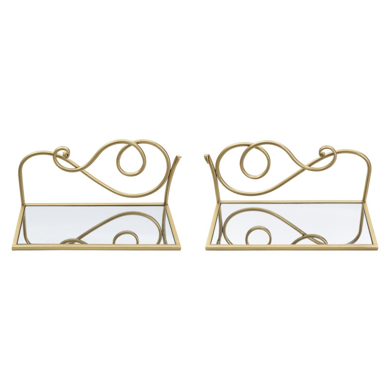 Étagère murale originale Volutes en Métal Doré Miroir Velti (Lot de 2) 