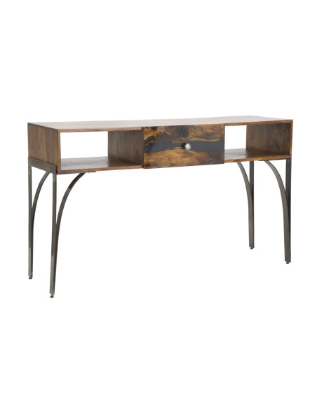 Console moderne 1 tiroir 2 niches en Bois d'acacia Marron Métal Noir Mustang 