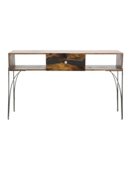 Console moderne 1 tiroir 2 niches en Bois d'acacia Marron Métal Noir Mustang 