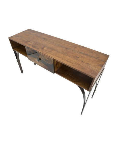 Console moderne 1 tiroir 2 niches en Bois d'acacia Marron Métal Noir Mustang 