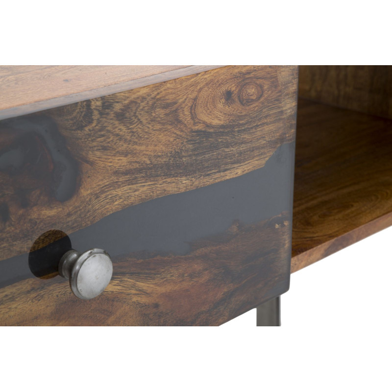 Console moderne 1 tiroir 2 niches en Bois d'acacia Marron Métal Noir Mustang 
