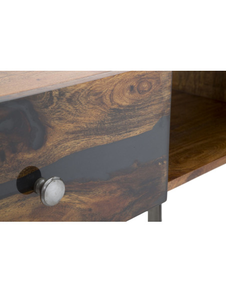 Console moderne 1 tiroir 2 niches en Bois d'acacia Marron Métal Noir Mustang 